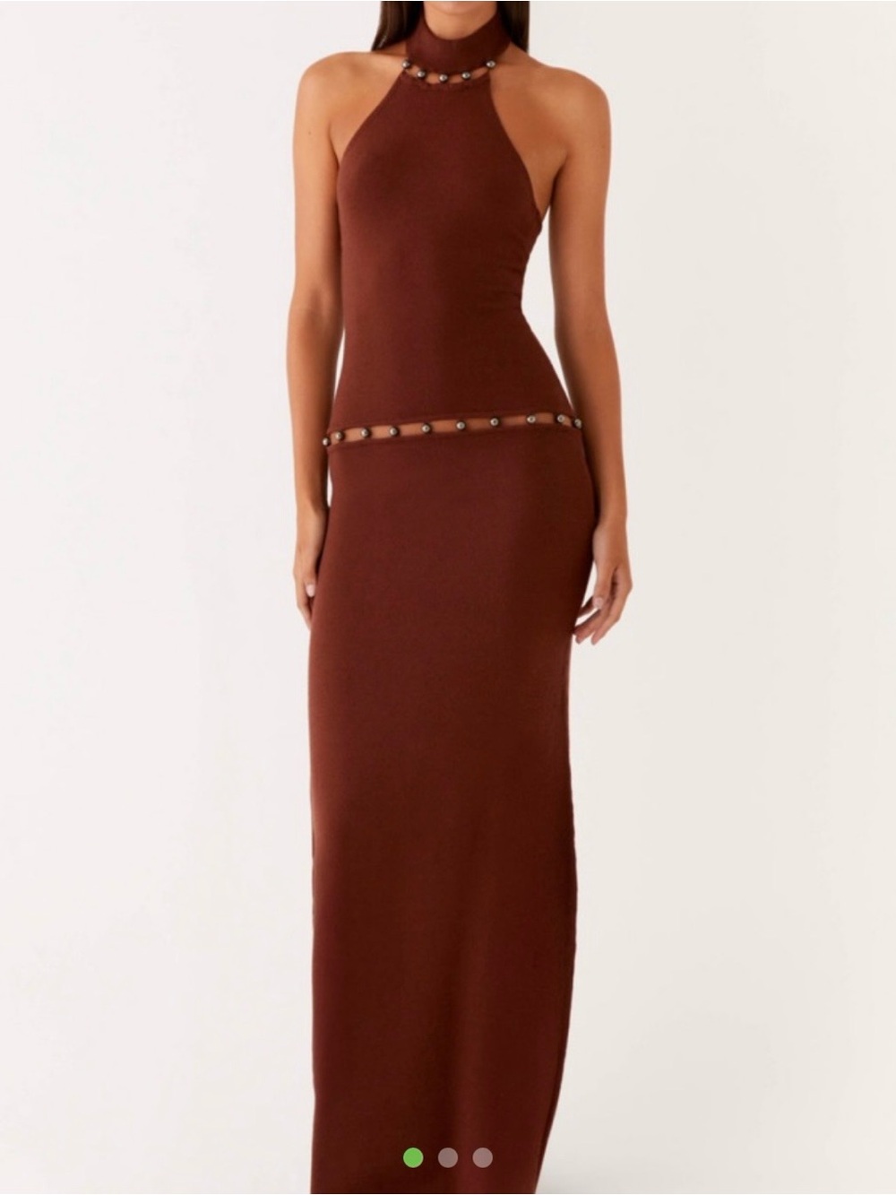 Peppermayo Brown Halter Maxi Dress with Studded Trim